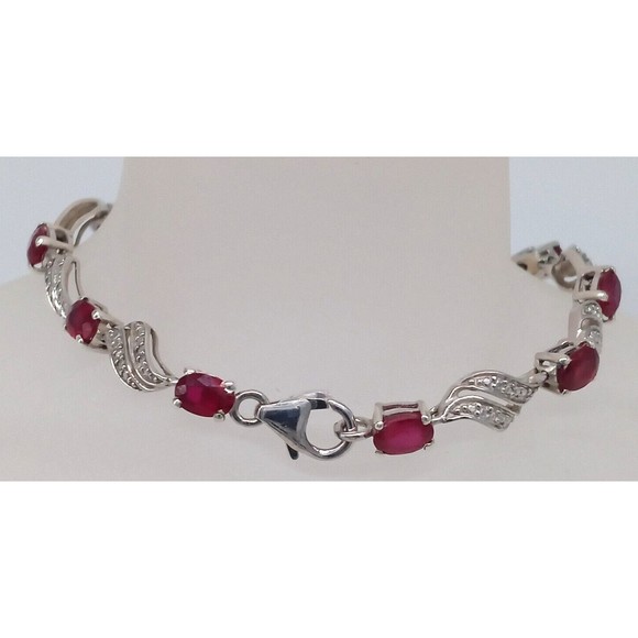 Chuck Clemency Red Gemstone Tennis Bracelet STS 925 Sterling Silver Sparkly! - Picture 3 of 12